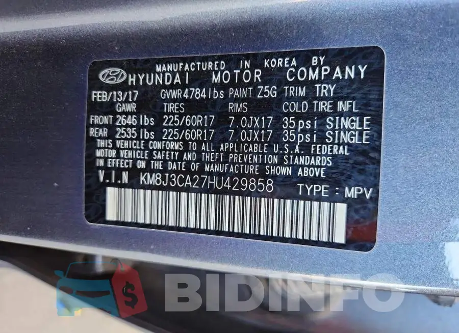 KM8J3CA27HU429858 Photo# 13