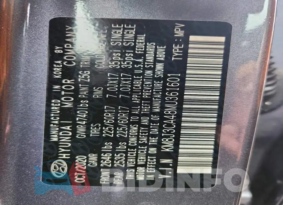 KM8J3CA48MU361601 Photo# 14
