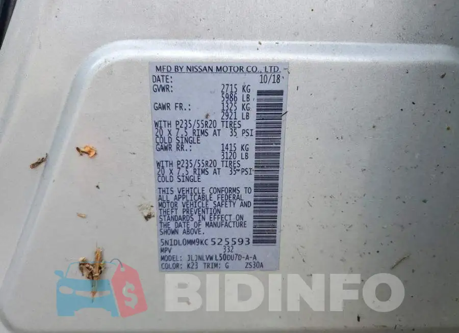 5N1DL0MM9KC525593 Photo# 13
