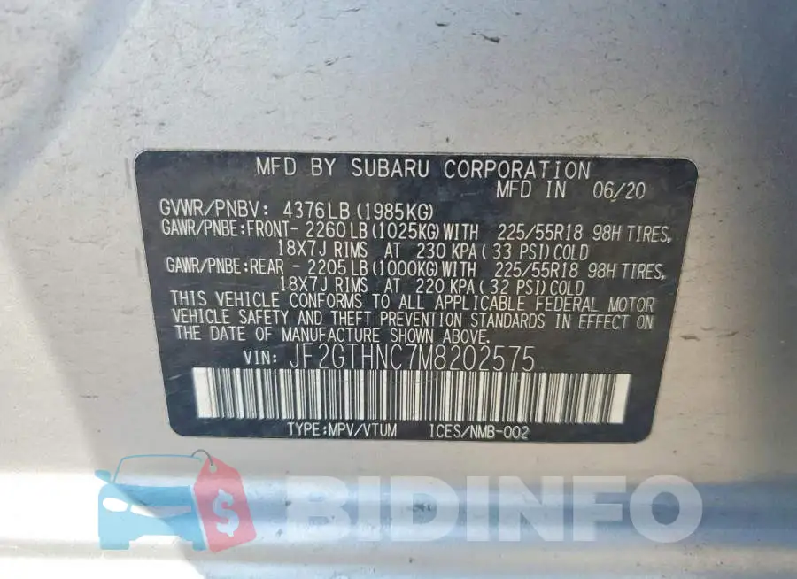 JF2GTHNC7M8202575 Photo# 13