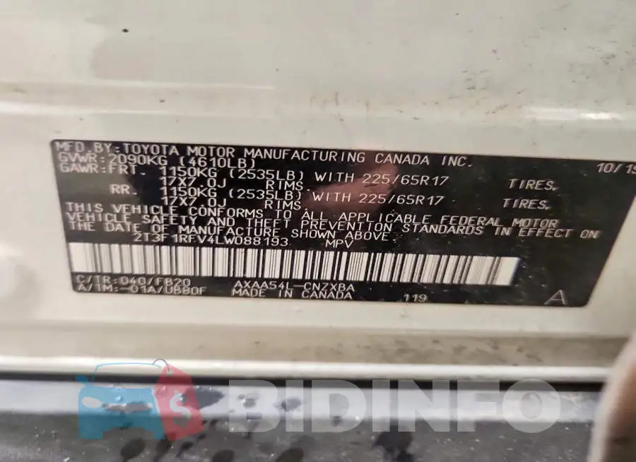 2T3F1RFV4LW088193 Photo# 13