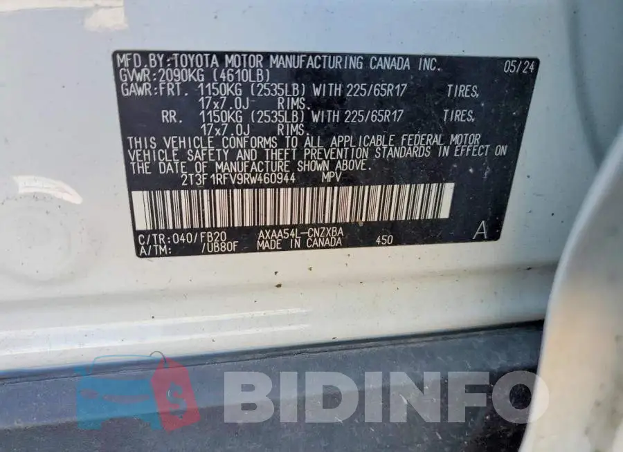 2T3F1RFV9RW460944 Photo# 14