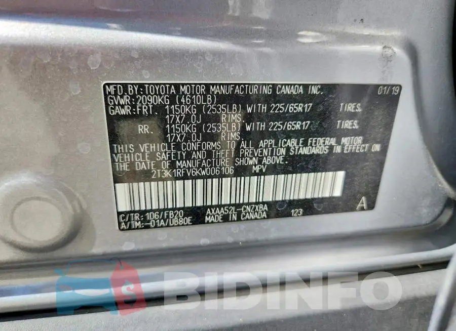 2T3K1RFV6KW006106 Photo# 13