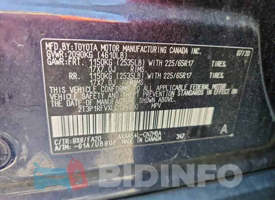 2T3P1RFVXLC124930 Photo# 13