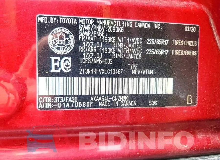 2T3R1RFVXLC104671 Photo# 13