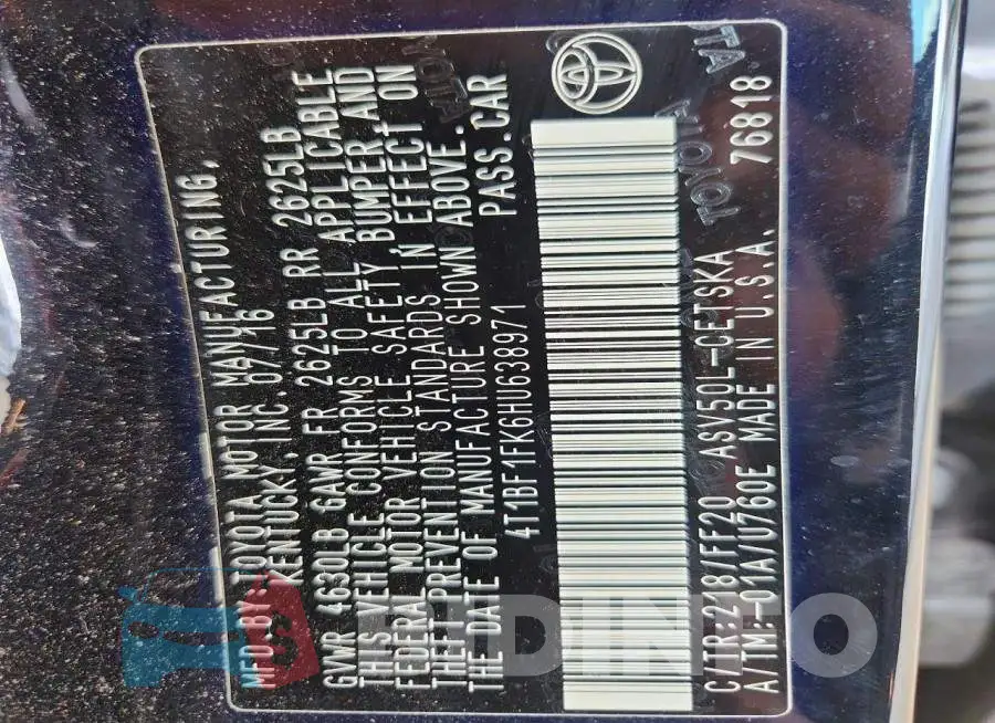 4T1BF1FK6HU638971 Photo# 12