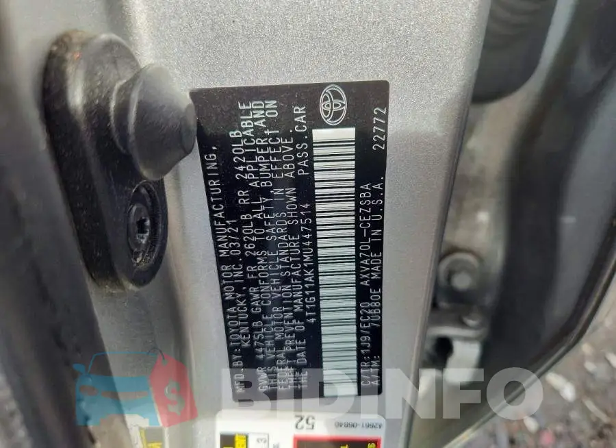 4T1G11AK1MU447514 Photo# 12