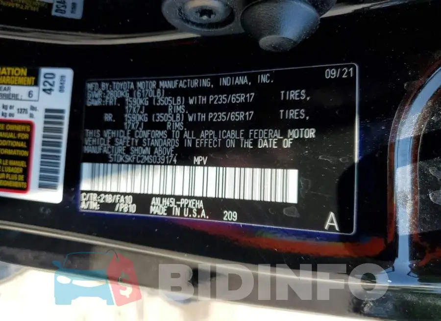 5TDKSKFC2MS039174 Photo# 14