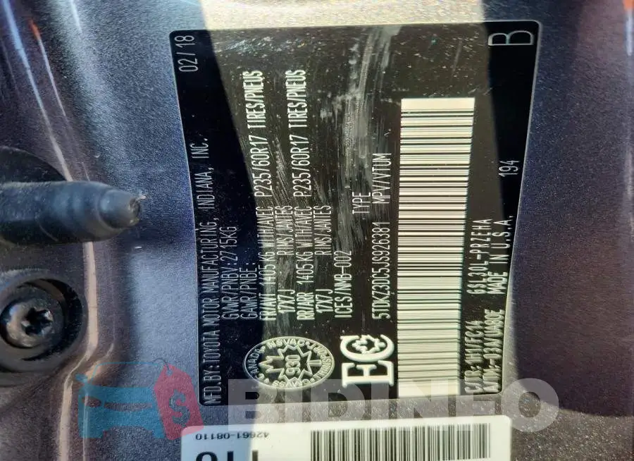 5TDKZ3DC5JS926381 Photo# 14
