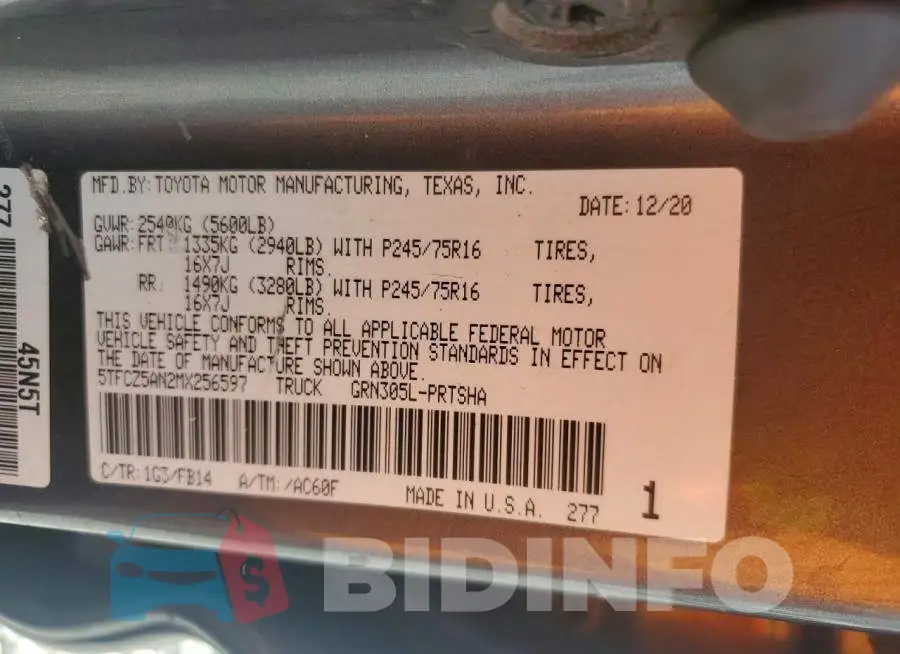 5TFCZ5AN2MX256597 Photo# 12