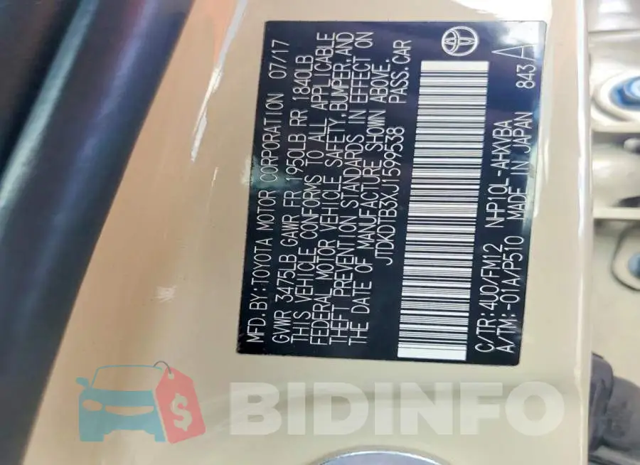 JTDKDTB3XJ1599538 Photo# 14