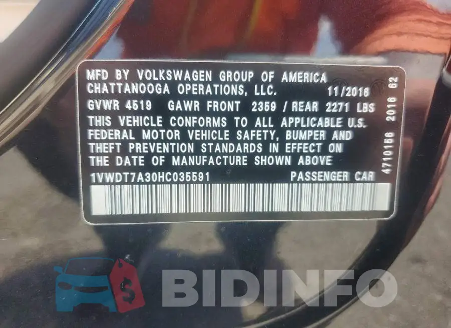 1VWDT7A30HC035591 Photo# 12
