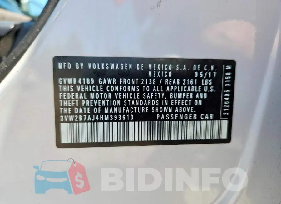 3VW2B7AJ4HM393610 Photo# 13