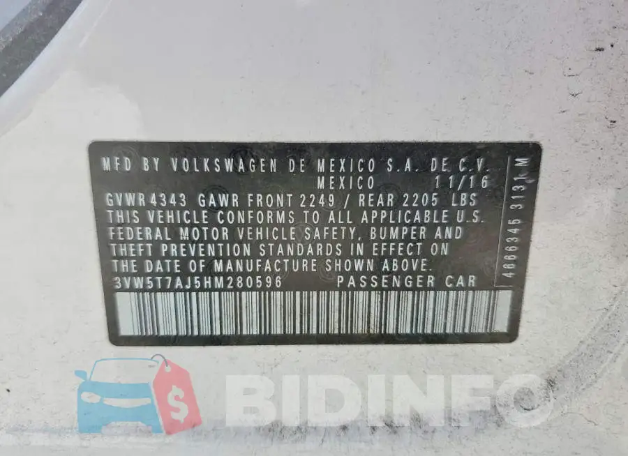 3VW5T7AJ5HM280596 Photo# 12