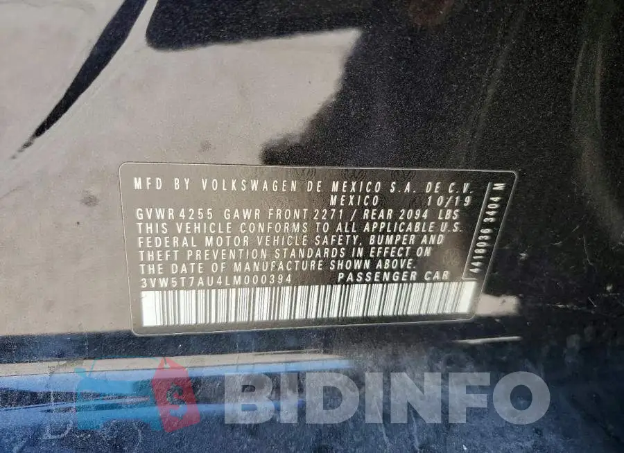 3VW5T7AU4LM000394 Photo# 12
