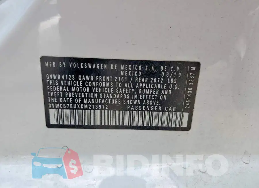 3VWCB7BUXKM213972 Photo# 12