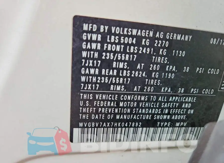 WVGBV7AX7HK047892 Photo# 12