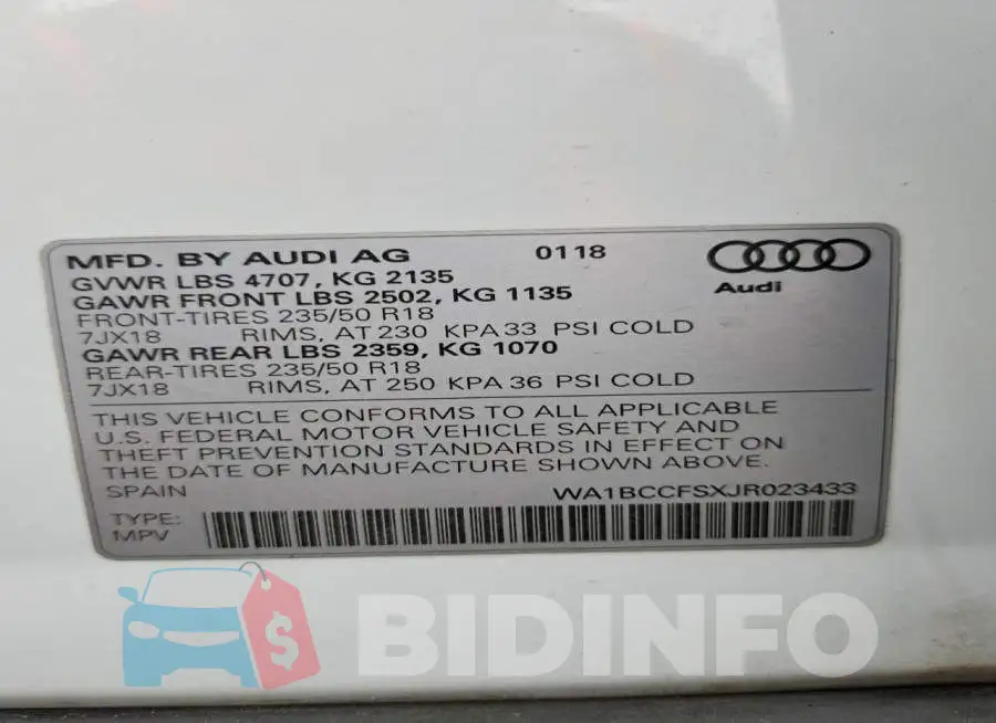 WA1BCCFSXJR023433 Photo# 13