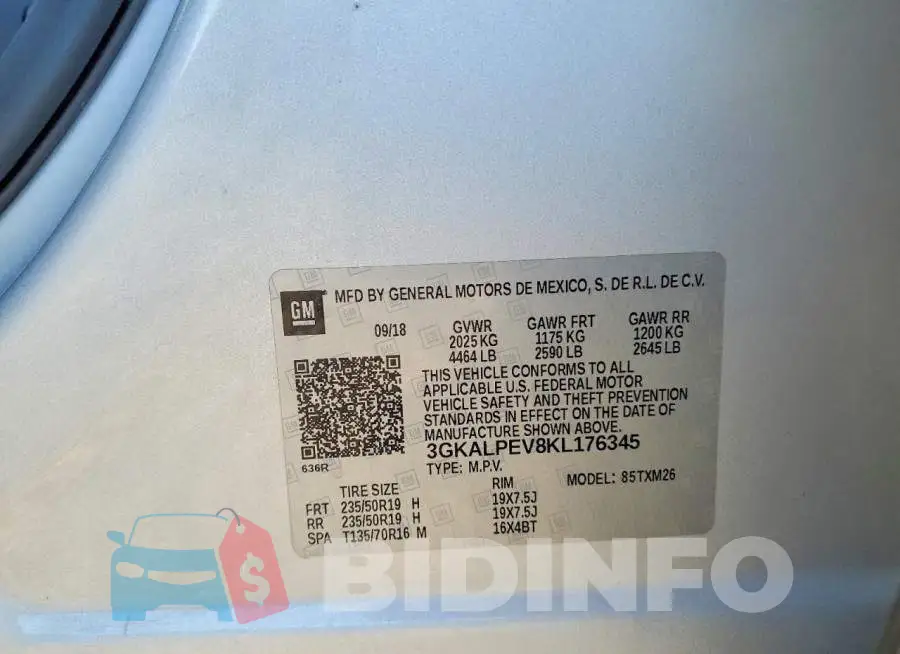 3GKALPEV8KL176345 Photo# 13