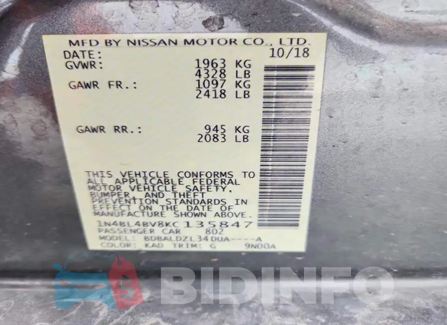1N4BL4BV8KC135847 Photo# 12
