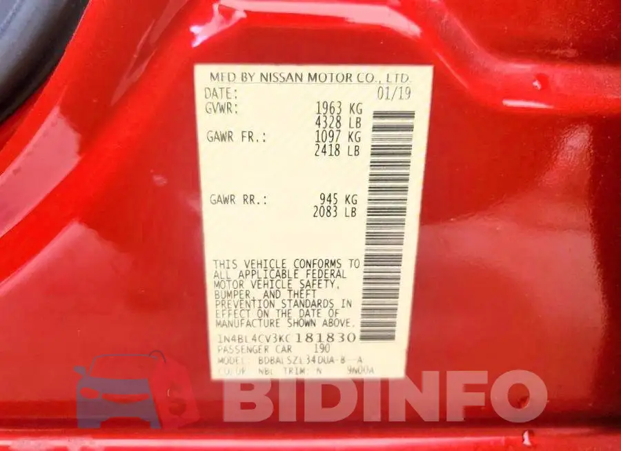 1N4BL4CV3KC181830 Photo# 12