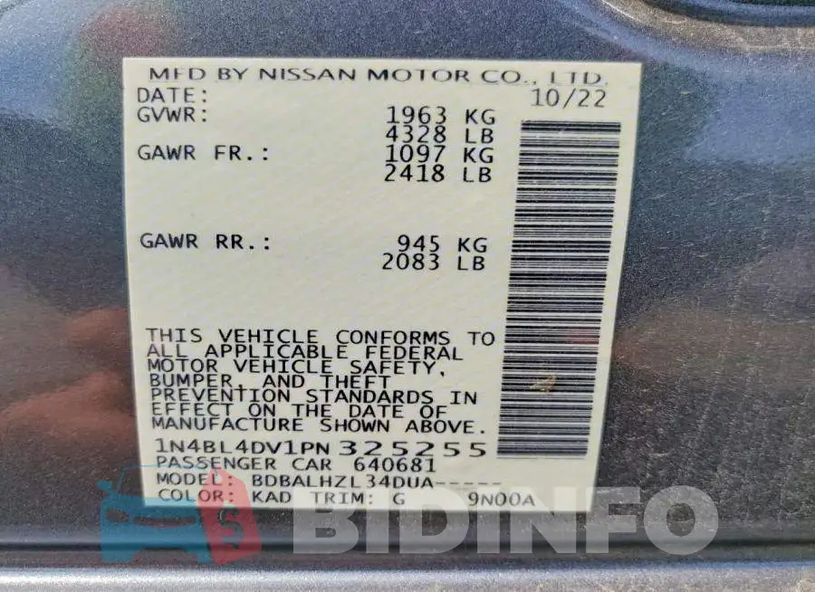 1N4BL4DV1PN325255 Photo# 13