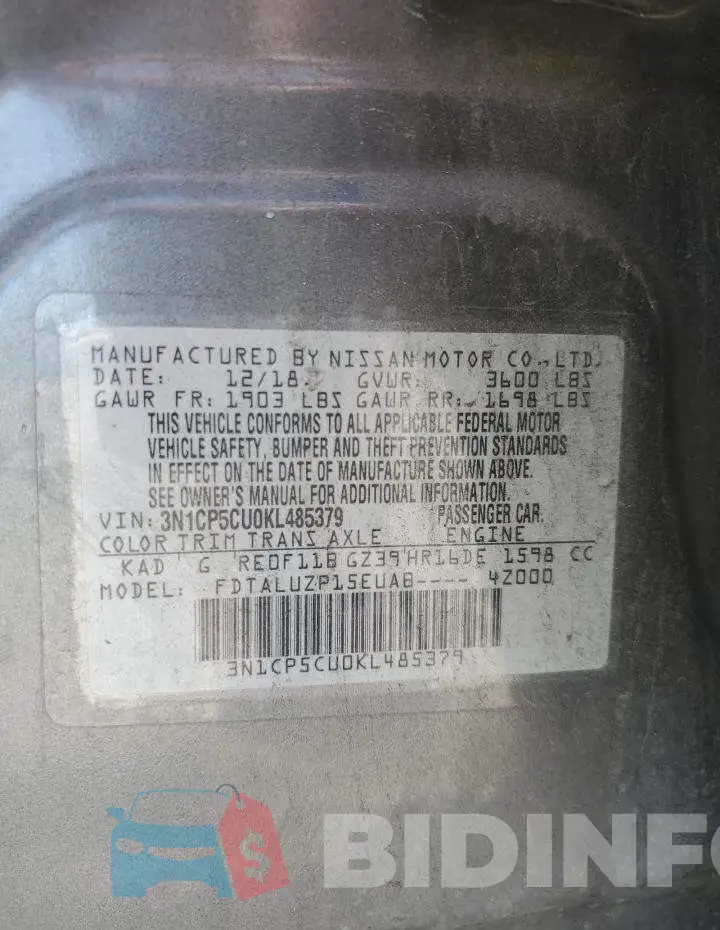 3N1CP5CU0KL485379 Photo# 13
