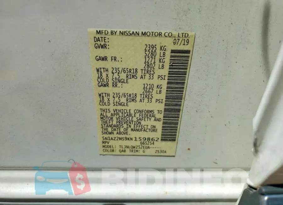 5N1AZ2MS9KN159862 Photo# 13