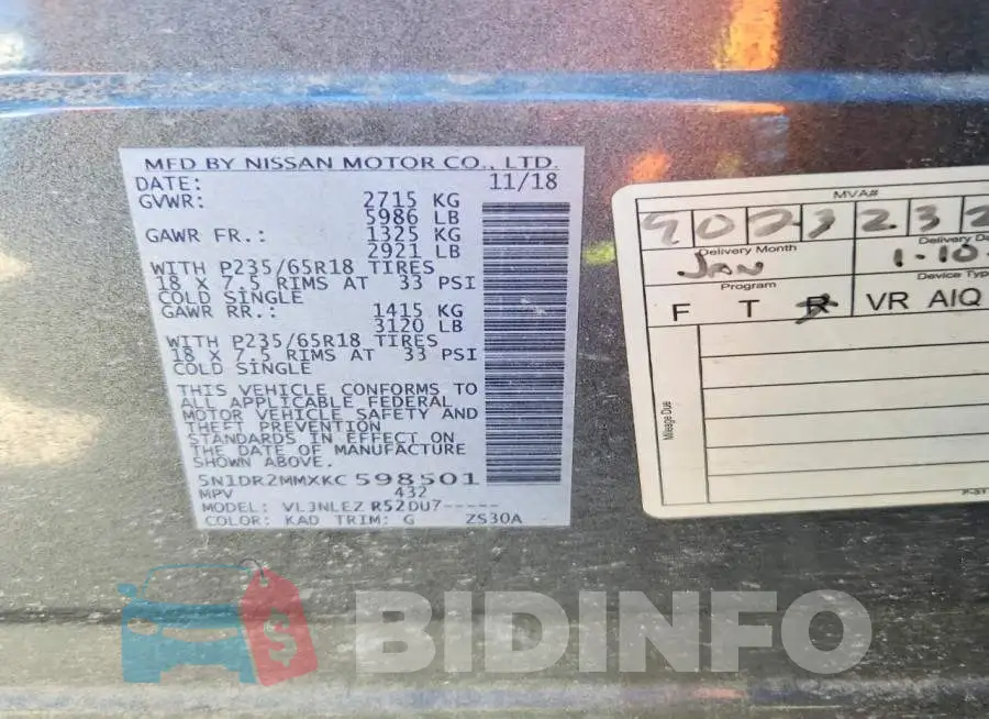 5N1DR2MMXKC598501 Photo# 12