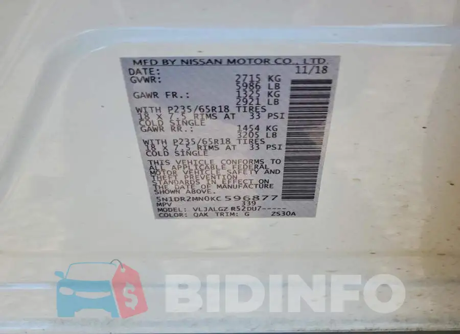 5N1DR2MN0KC596877 Photo# 13