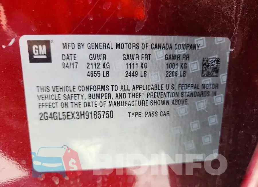 2G4GL5EX3H9185750 Photo# 12