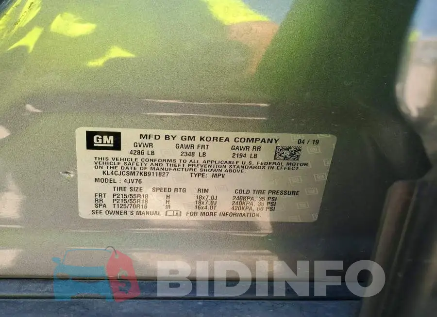 KL4CJCSM7KB911827 Photo# 13