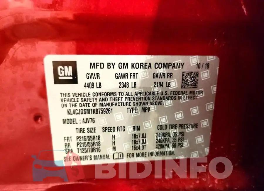 KL4CJGSM1KB759261 Photo# 13