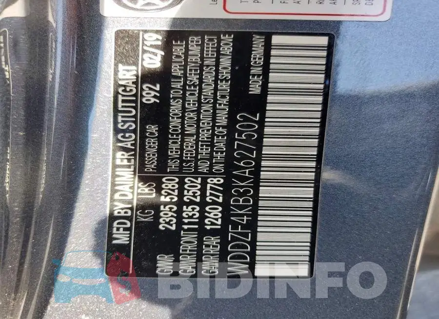 WDDZF4KB3KA627502 Photo# 12