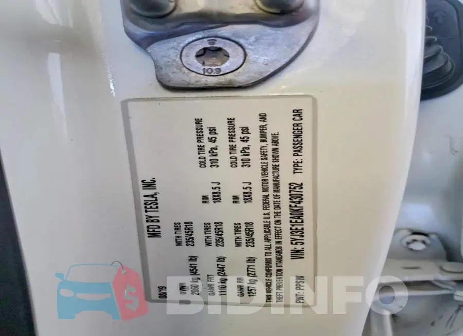 5YJ3E1EA0KF430752 Photo# 13