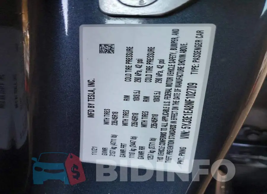 5YJ3E1EA8NF102709 Photo# 12