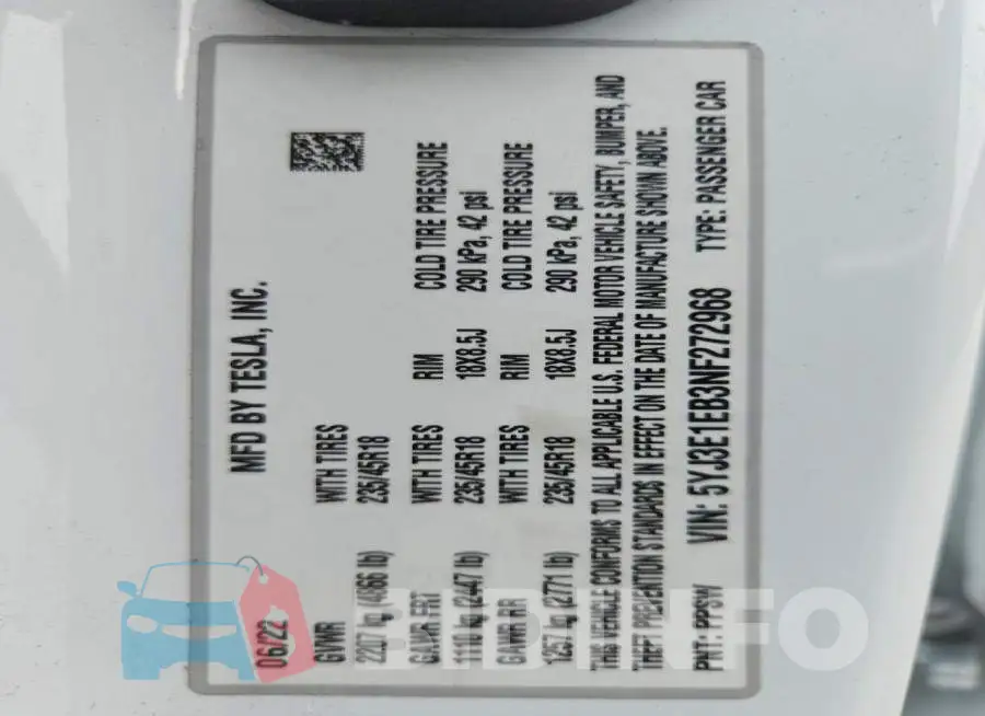 5YJ3E1EB3NF272968 Photo# 13