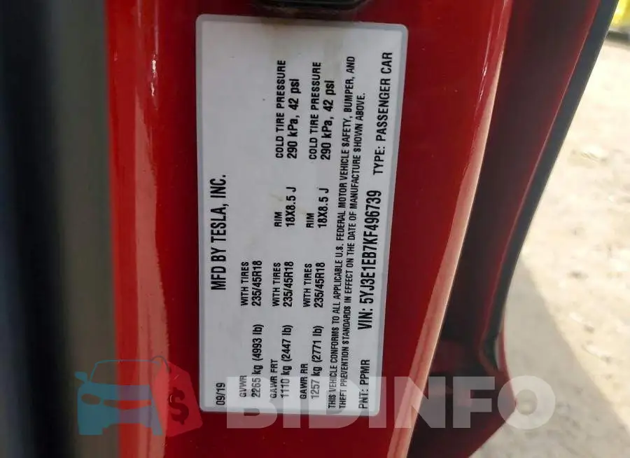 5YJ3E1EB7KF496739 Photo# 12