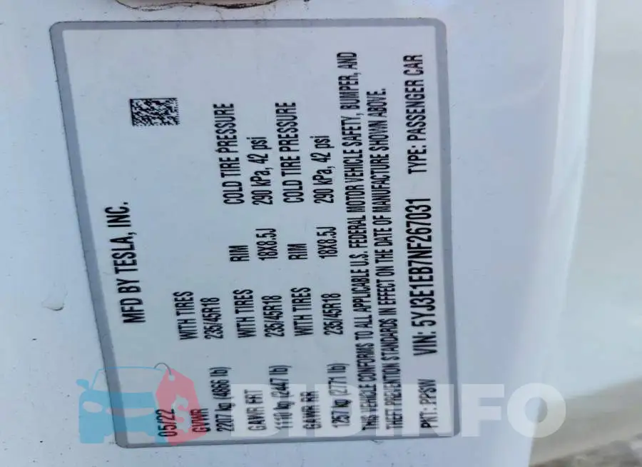 5YJ3E1EB7NF267031 Photo# 13