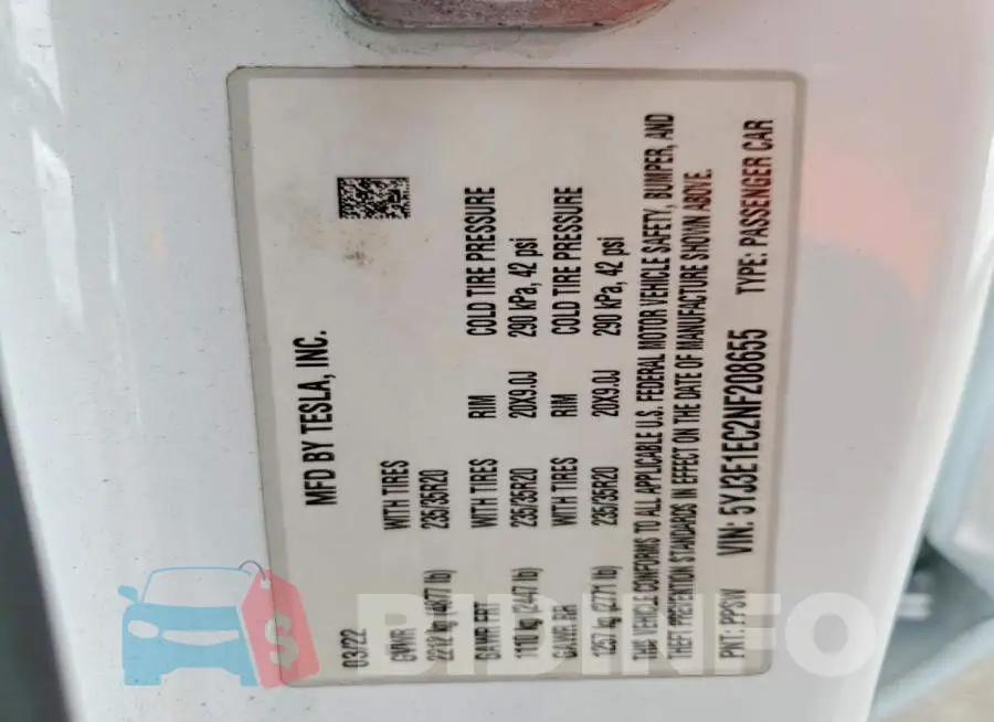 5YJ3E1EC2NF208655 Photo# 12