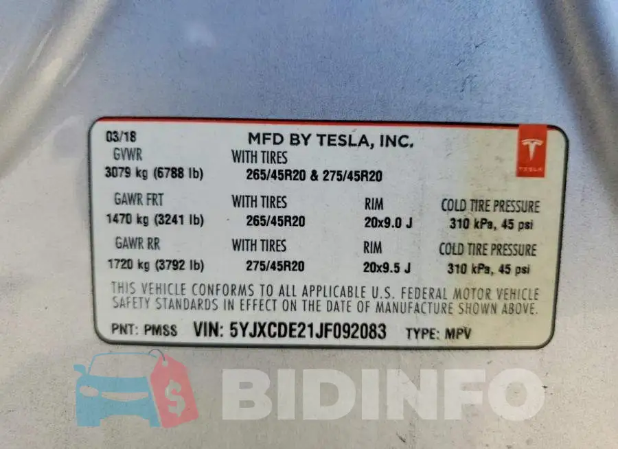 5YJXCDE21JF092083 Photo# 14