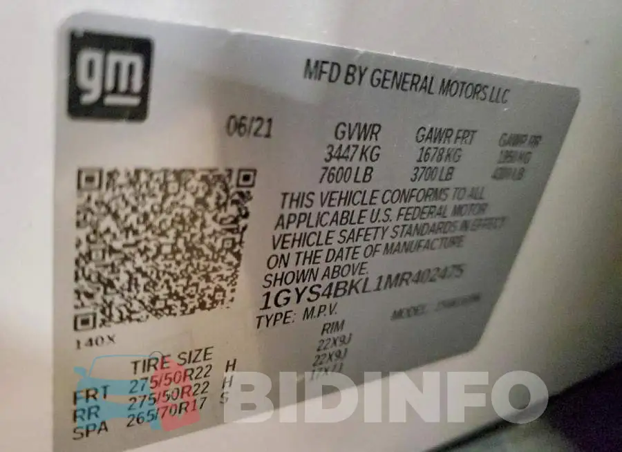 1GYS4BKL1MR402475 Photo# 14
