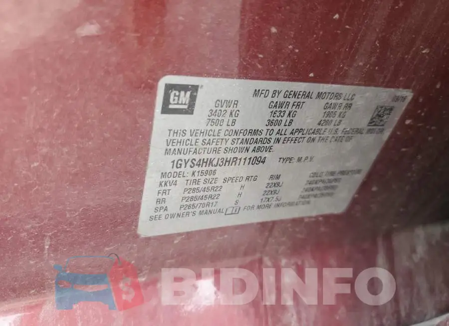 1GYS4HKJ3HR111094 Photo# 13