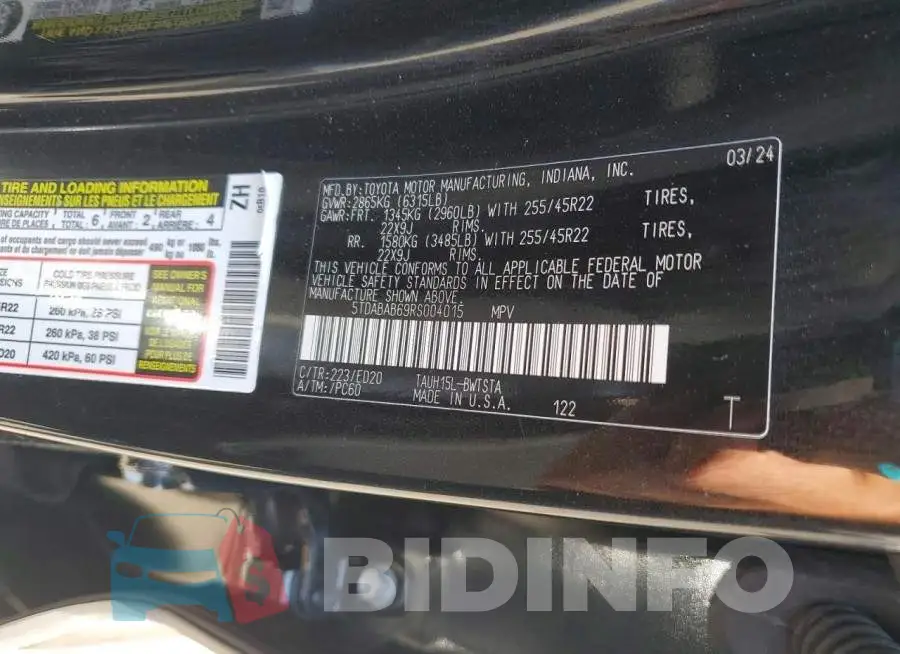 5TDABAB69RS004015 Photo# 13
