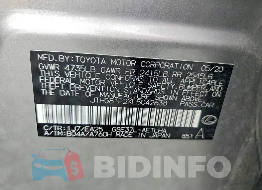 JTHG81F2XL5042638 Photo# 12