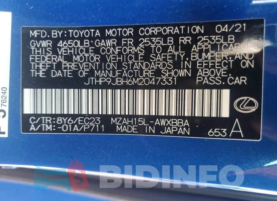 JTHP9JBH6M2047331 Photo# 14