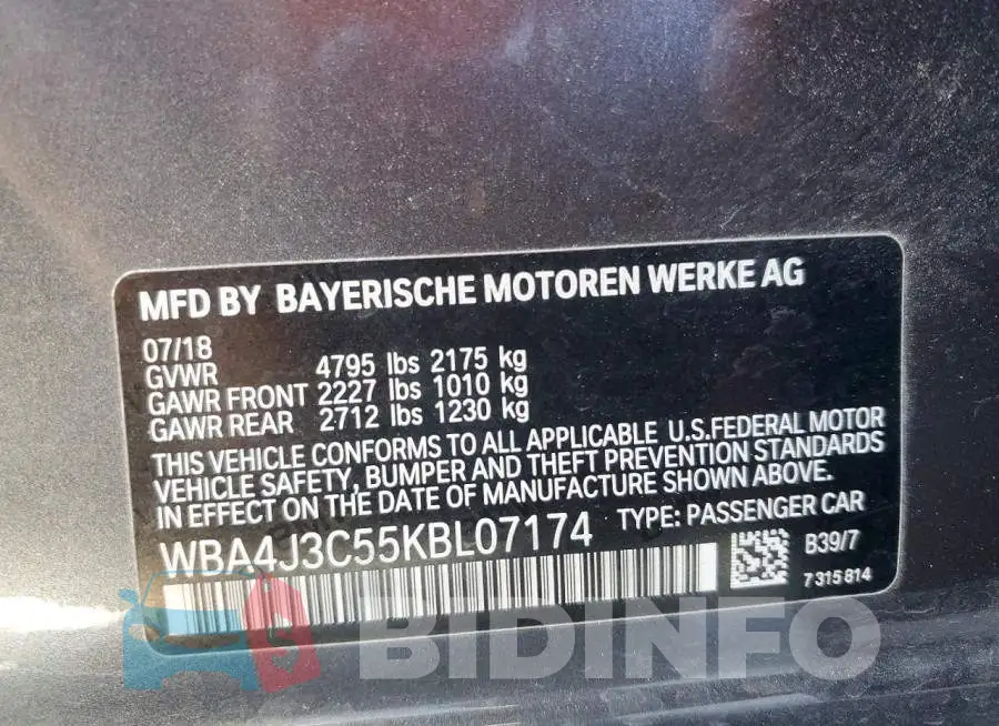 WBA4J3C55KBL07174 Photo# 12