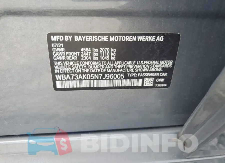 WBA73AK05N7J96005 Photo# 12