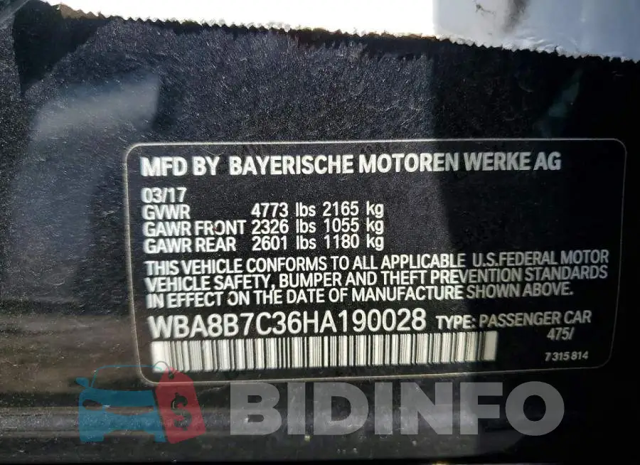 WBA8B7C36HA190028 Photo# 12