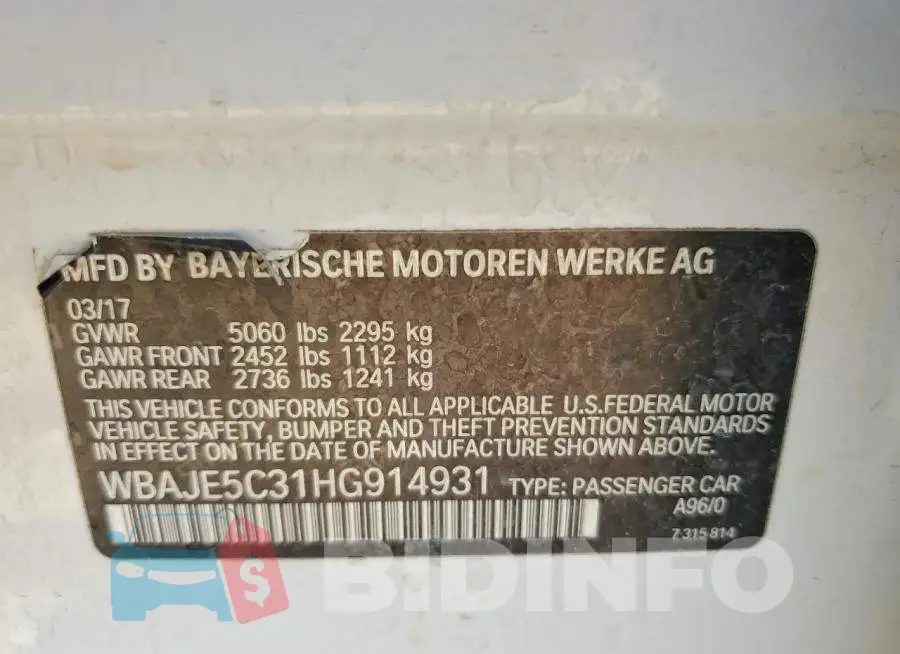 WBAJE5C31HG914931 Photo# 12